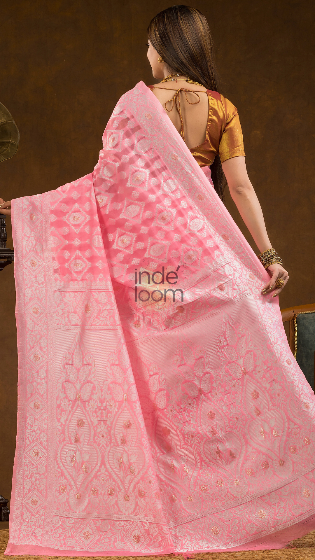 Chanderi Cotton Ethnic Motifs Saree | Rose Pink