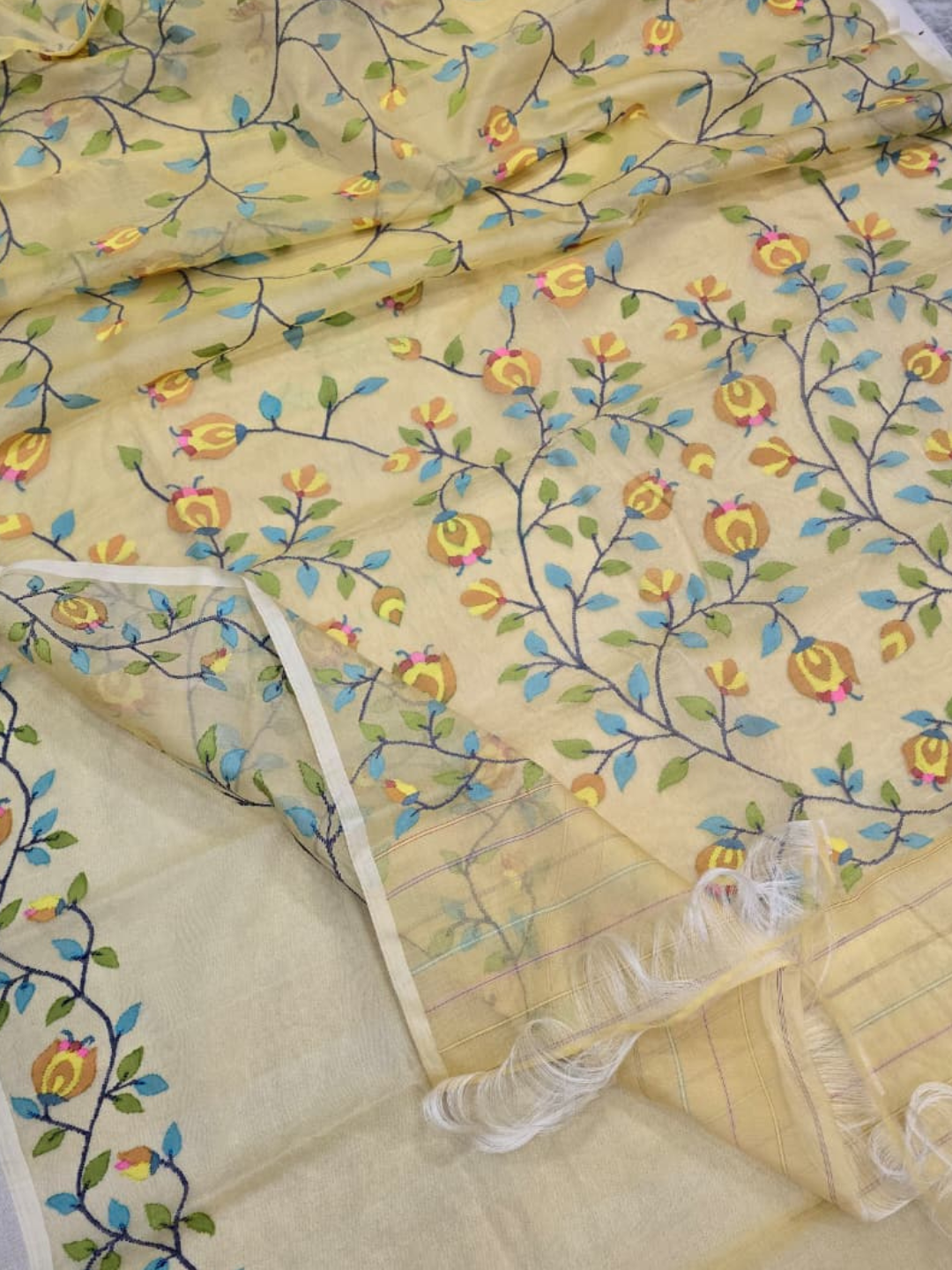 Handwoven Pure Jamdani Cotton Saree  |  Butter Yellow