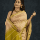 Pure Handloom Korvai Silk Cotton Saree in Golden Olive Elegance and rich cream - 146