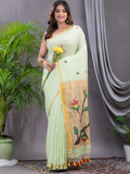 Linen Jamdani Saree With Light Green - 031