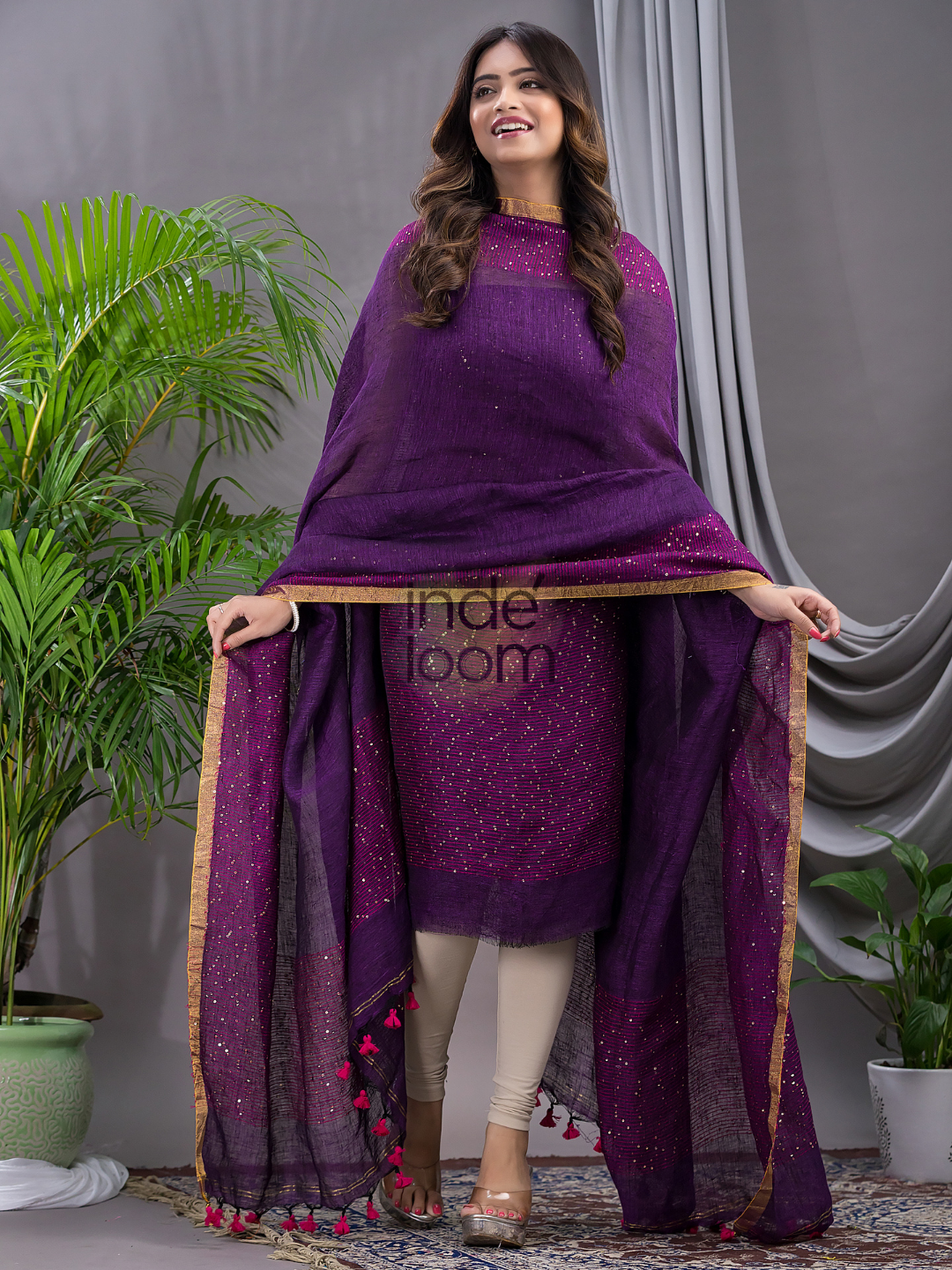 Wine Purple Linen X Linen 2-Piece Set Kurti & Dupatta (UNSTITCHED) - 129