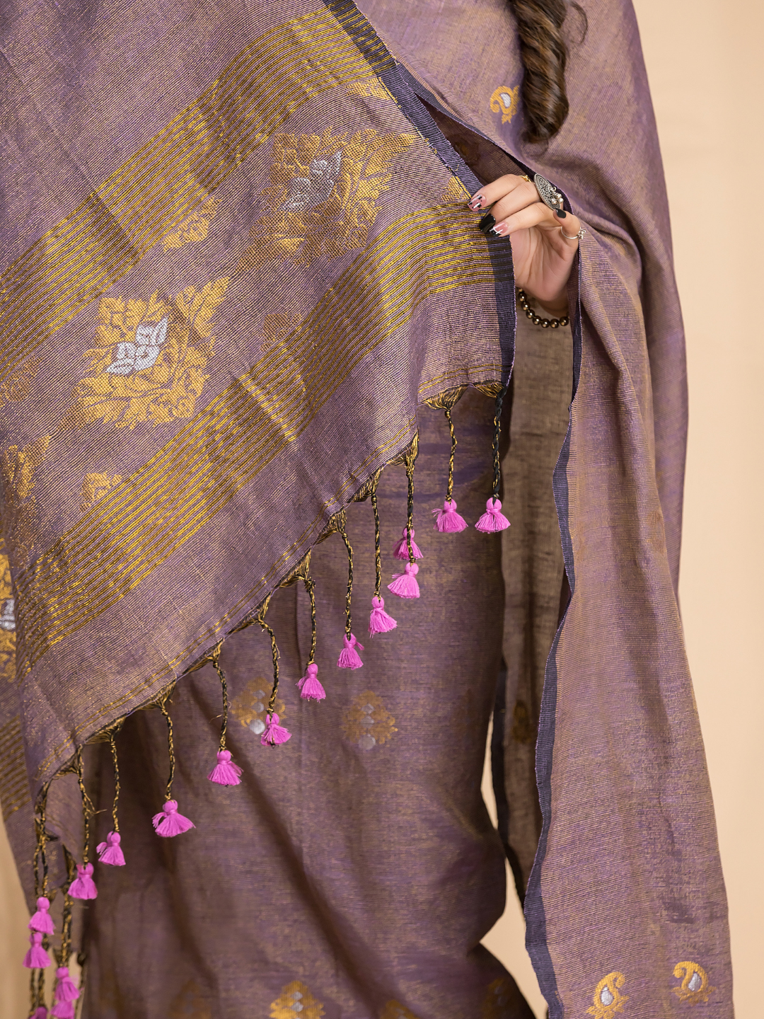 Pale Brown Tissue Linen 2-Piece Set Kurti & Dupatta (UNSTITCHED) - 107
