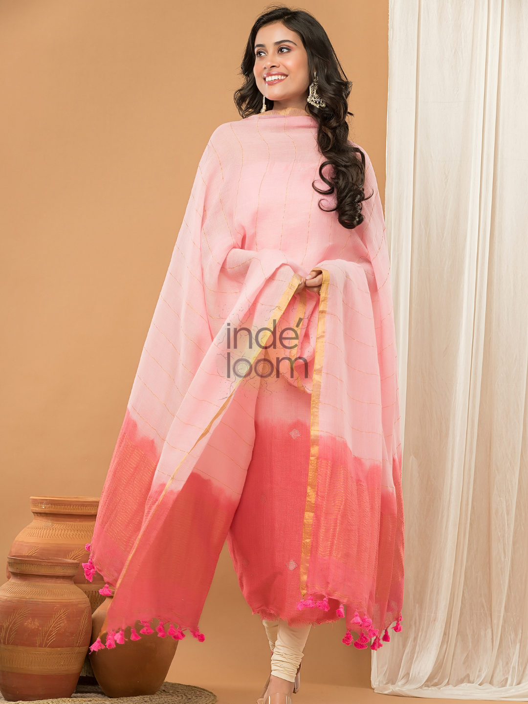 Peach Pink color  Jamdani 2-Piece Set Kurti & Dupatta (UNSTITCHED) - 165