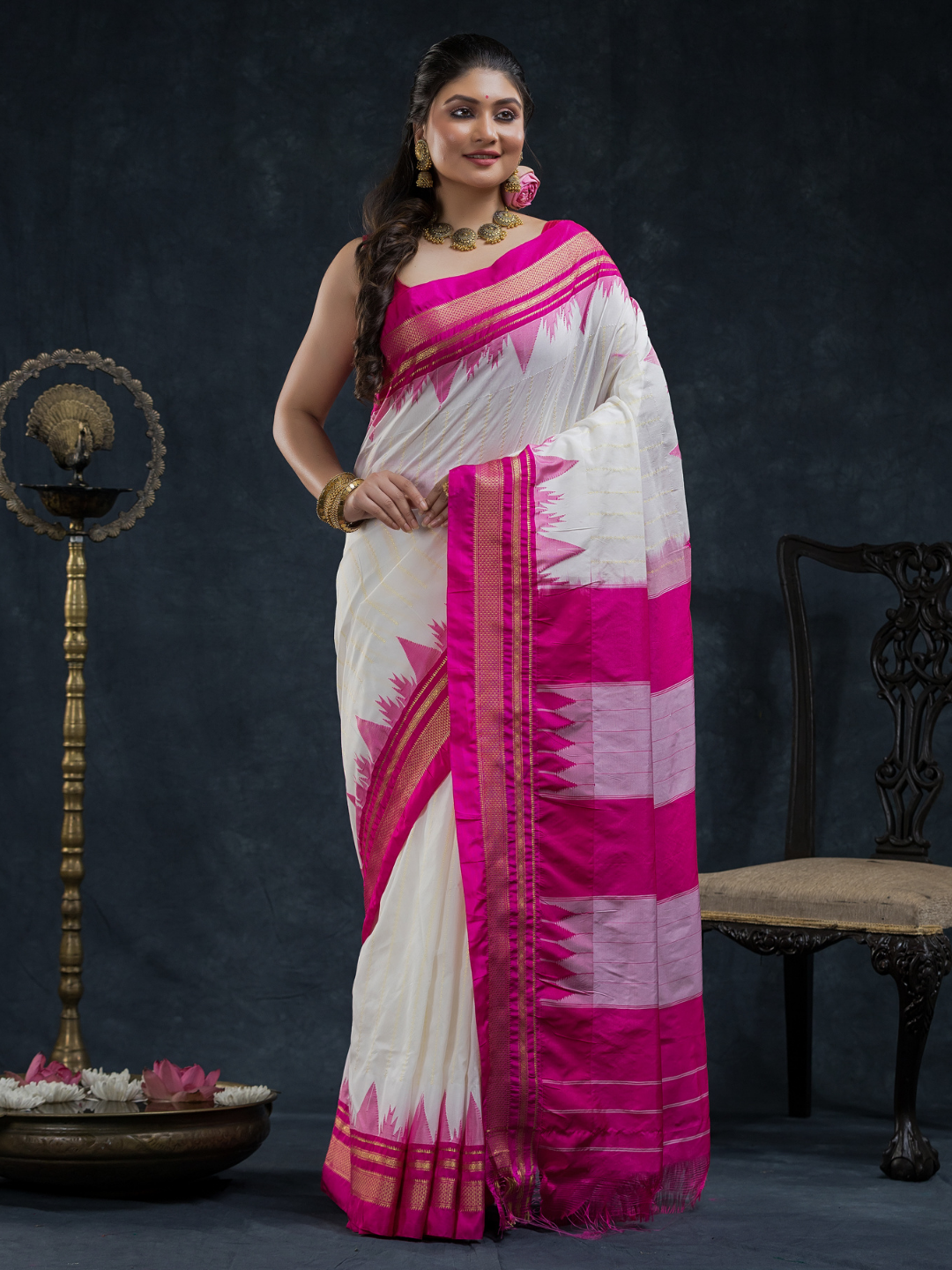 Pure Ilkal Silk Saree in Snow White - 065