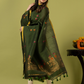 Handwoven Jamdani Linen Unstitched 2-piece Kurti | Olive Green