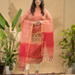 Pastel Red Linen Jamdani 2-Piece Set Kurti & Dupatta (UNSTITCHED) -739