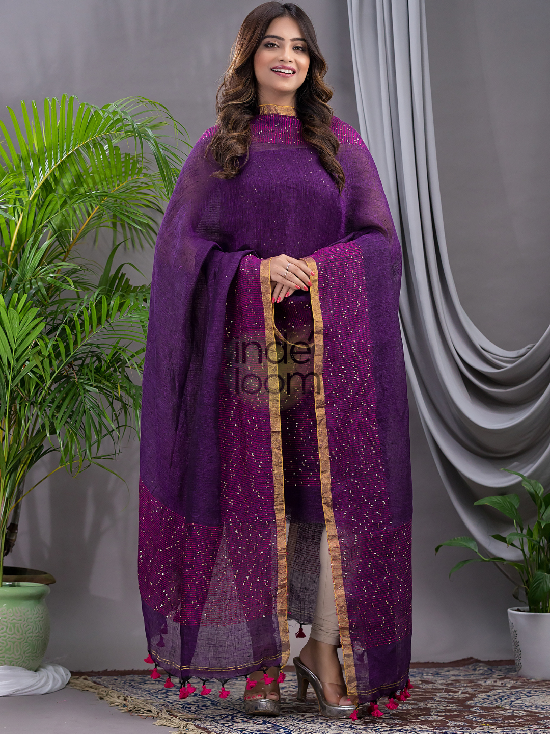 Wine Purple Linen X Linen 2-Piece Set Kurti & Dupatta (UNSTITCHED) - 129