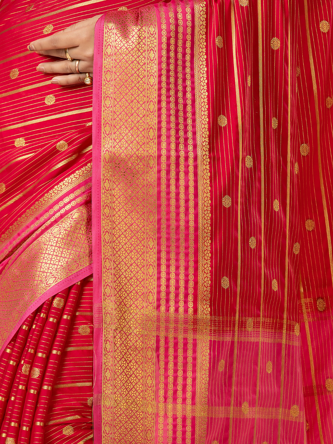 Classic Mysore Semi Silk Saree | Crimson Red