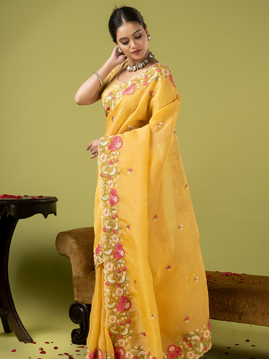 Fancy Blended Saree | Mustard Yellow