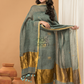 Greyish Green color with Gold borders  Jamdani 2-Piece Set Kurti & Dupatta (UNSTITCHED) - 166