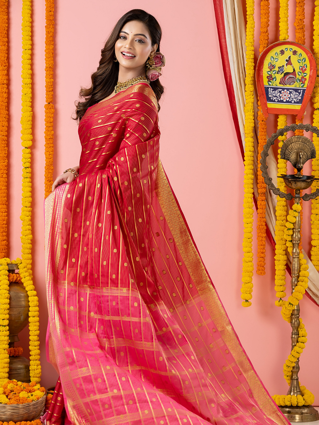 Classic Mysore Semi Silk Saree | Crimson Red