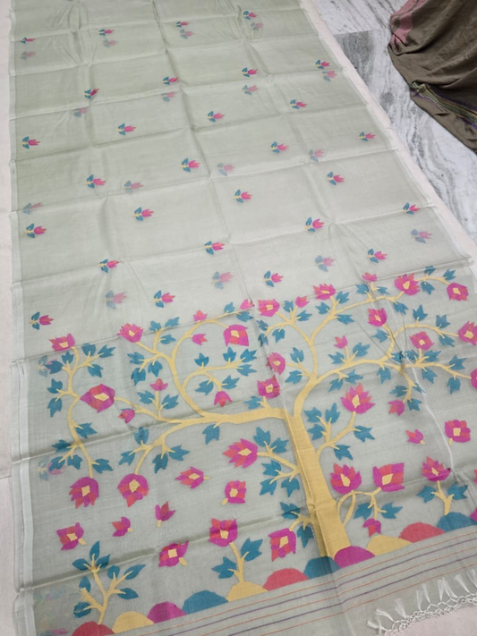 Handwoven Pure Handwoven Pure Muslin Saree |Pearl White