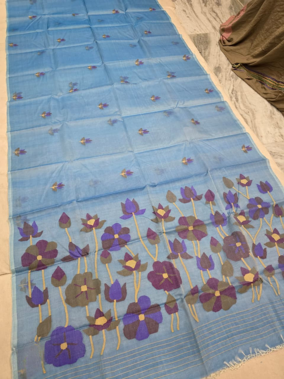 Handwoven Pure Handwoven Pure Muslin Saree |Blue