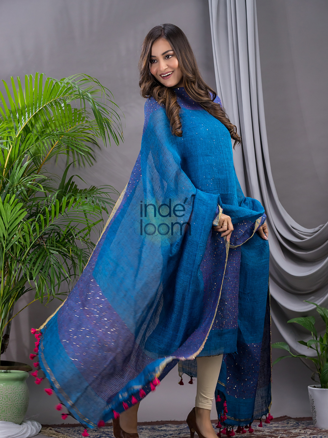 Classic Blue Linen X Linen 2-Piece Set Kurti & Dupatta (UNSTITCHED) - 130