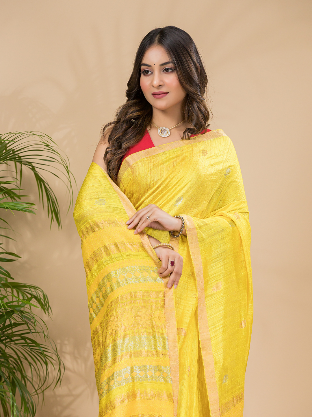 Matka Silk Jamdani Saree With Golden Yellow - 020