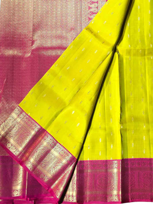 Traditional Kanjivaram Semi Silk Sarees | Lime Green