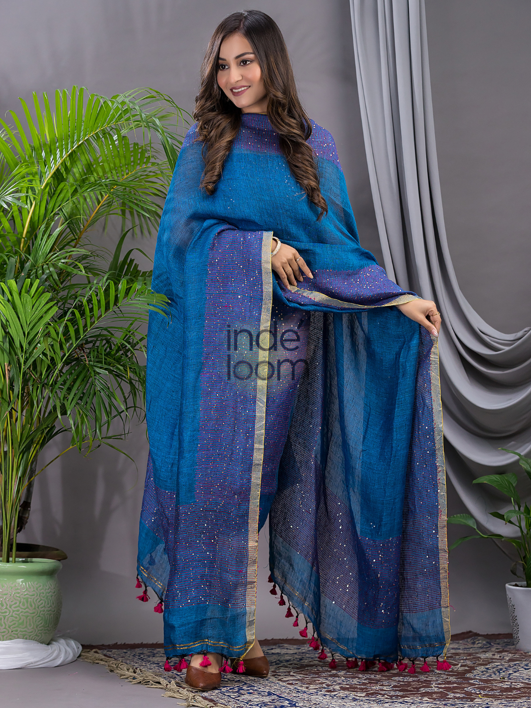 Classic Blue Linen X Linen 2-Piece Set Kurti & Dupatta (UNSTITCHED) - 130