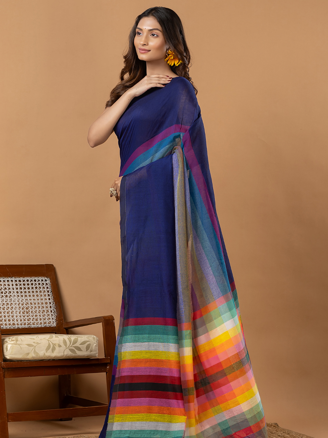 Pure Handloom Mul Cotton Saree | Deep Navy Blue