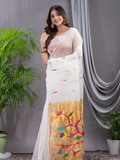 Linen Jamdani Saree With Snow White - 033