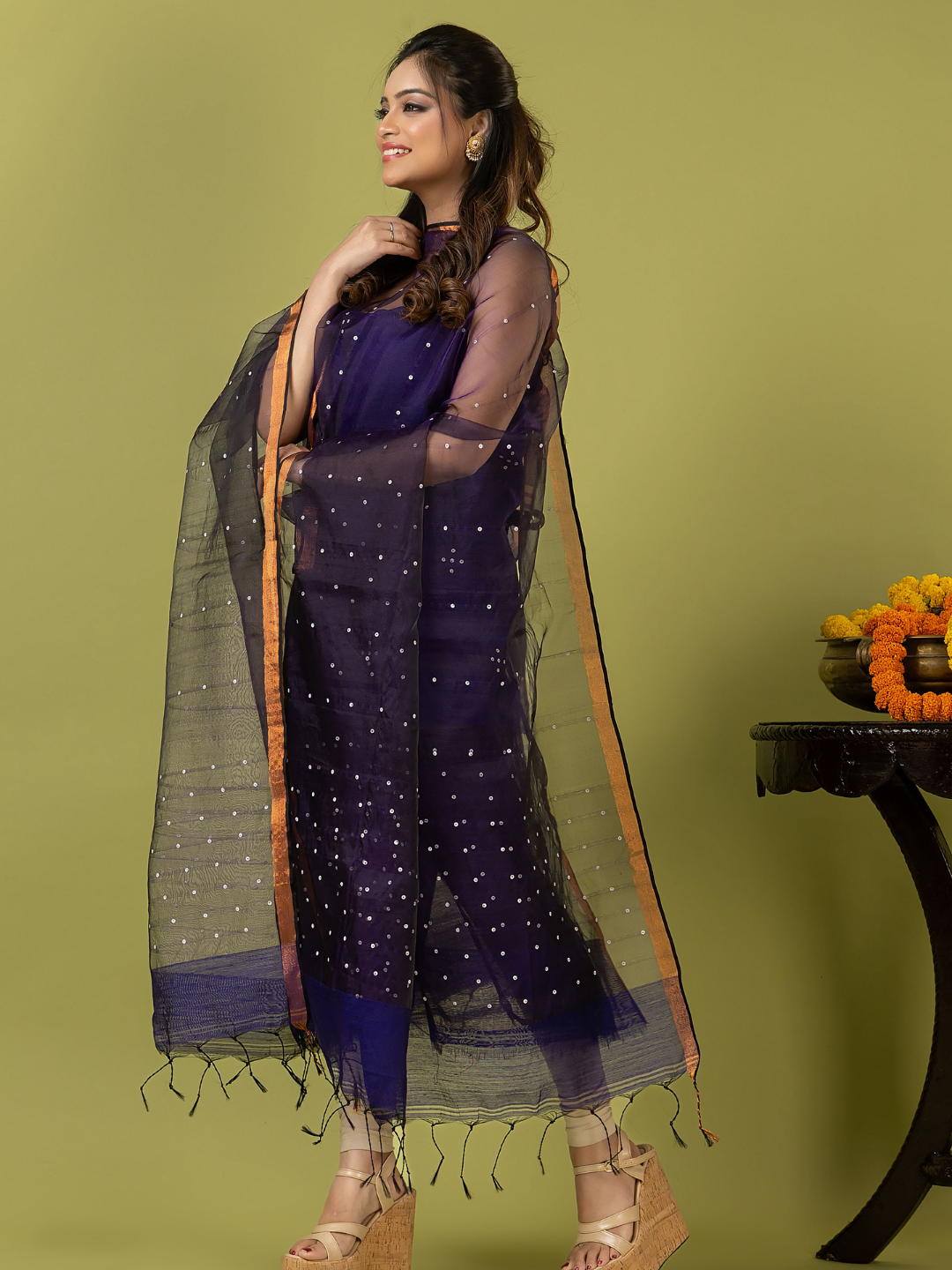 Handwoven Jamdani Muslin Unstitched 2-piece Kurti | Deep Violet