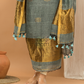 Greyish Green color with Gold borders  Jamdani 2-Piece Set Kurti & Dupatta (UNSTITCHED) - 166