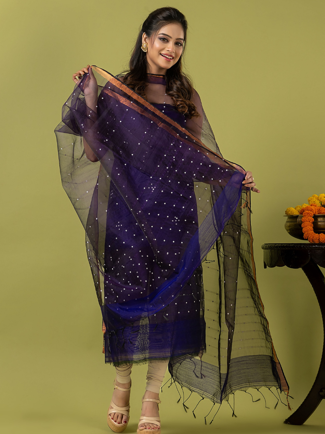 Handwoven Jamdani Muslin Unstitched 2-piece Kurti | Deep Violet