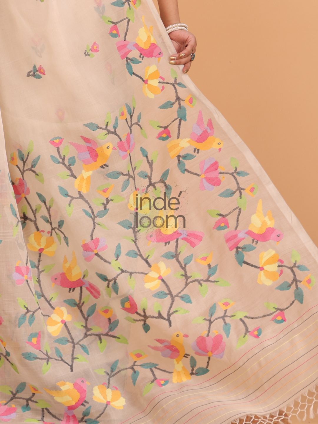 Silk Jamdani Saree With Burgundy Pale Brown - 161