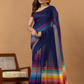Pure Handloom Mul Cotton Saree | Deep Navy Blue