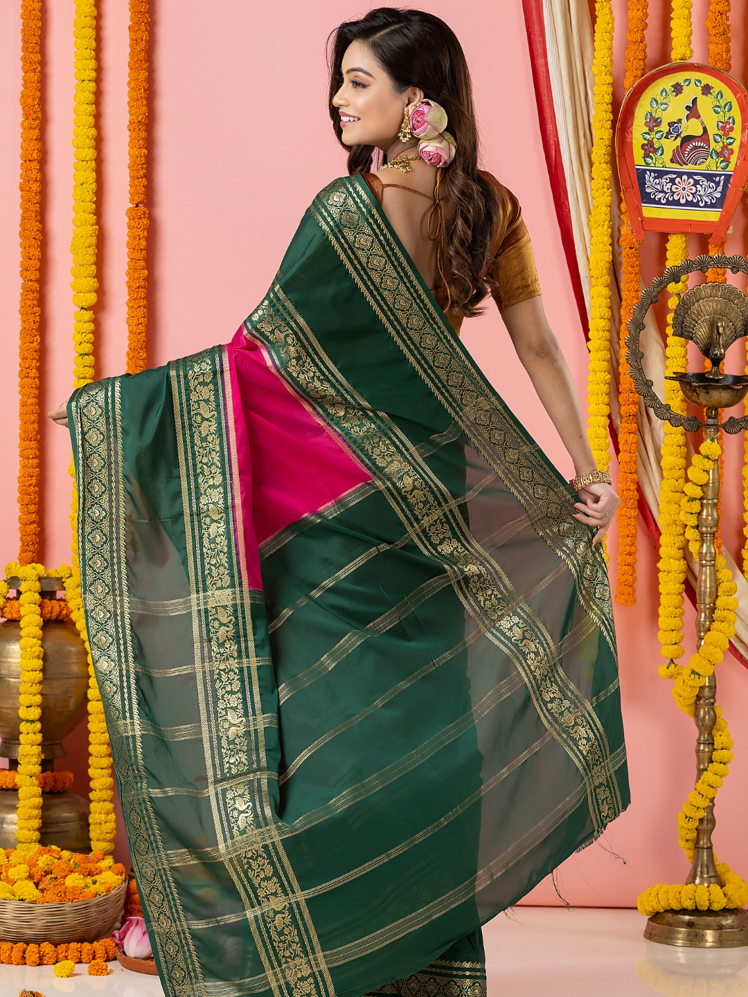 Classic Mysore Semi Silk Saree | Dark Green