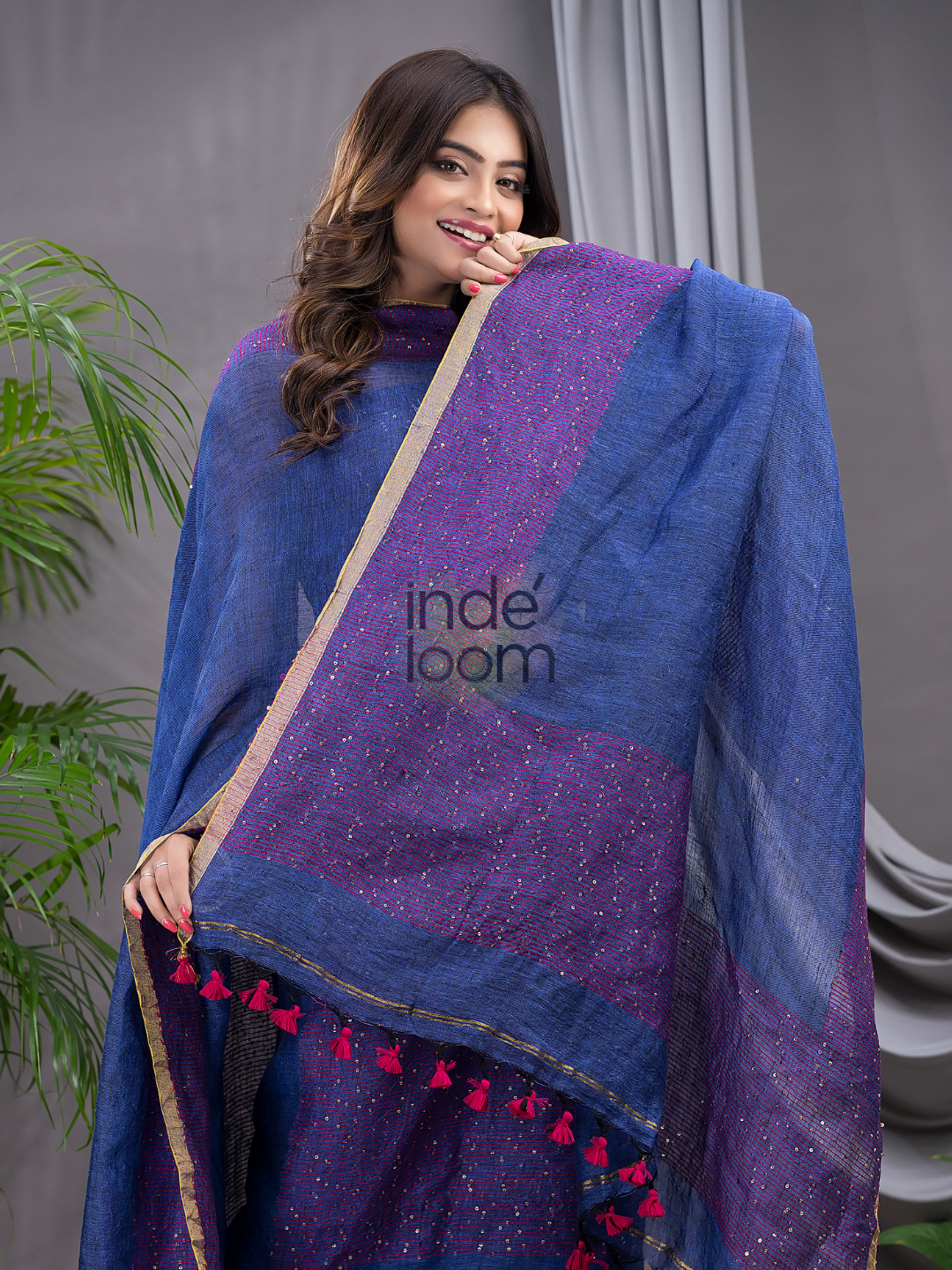 Berry Blue Linen X Linen 2-Piece Set Kurti & Dupatta (UNSTITCHED) - 131