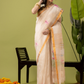 Pure Jamdani Linen Saree | Cream White  and White  | Half and Half style with Contrast Border