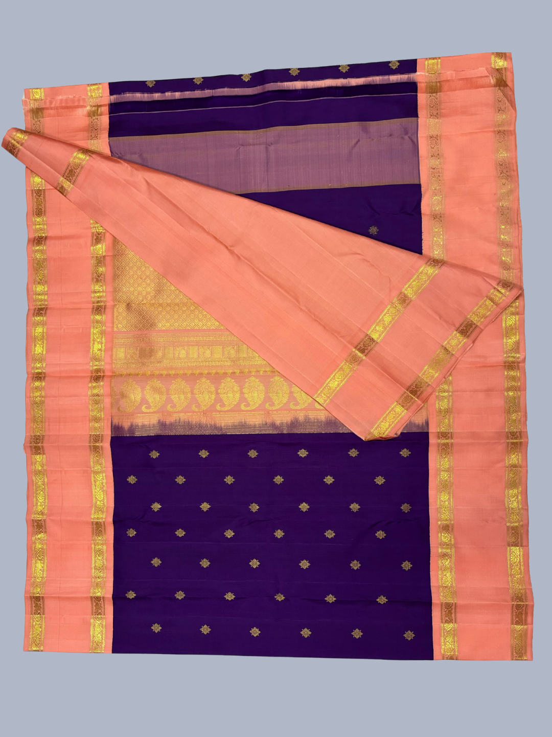 Pure Handwoven Gadwal Silk Saree With Royal Purple-033