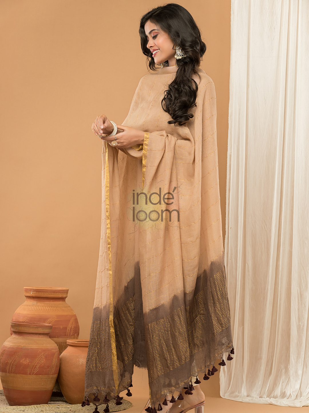 Sand Brown Jamdani 2-Piece Set Kurti & Dupatta (UNSTITCHED) - 141