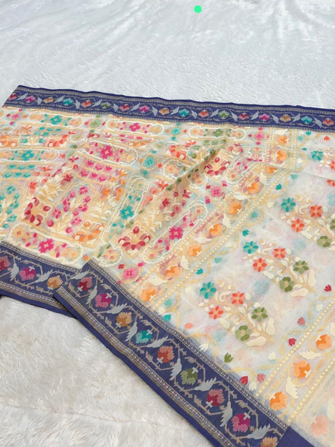 Banarasi Exclusive Ektara Kora JAMDANI Tilfi saree | Pearl White