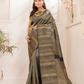 Hemapatra - Golden khaki green saree with vine motifs and Zari