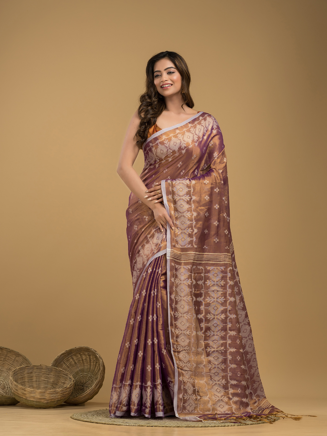 Tissue Silk Jamdani Saree Coffe Brown -044
