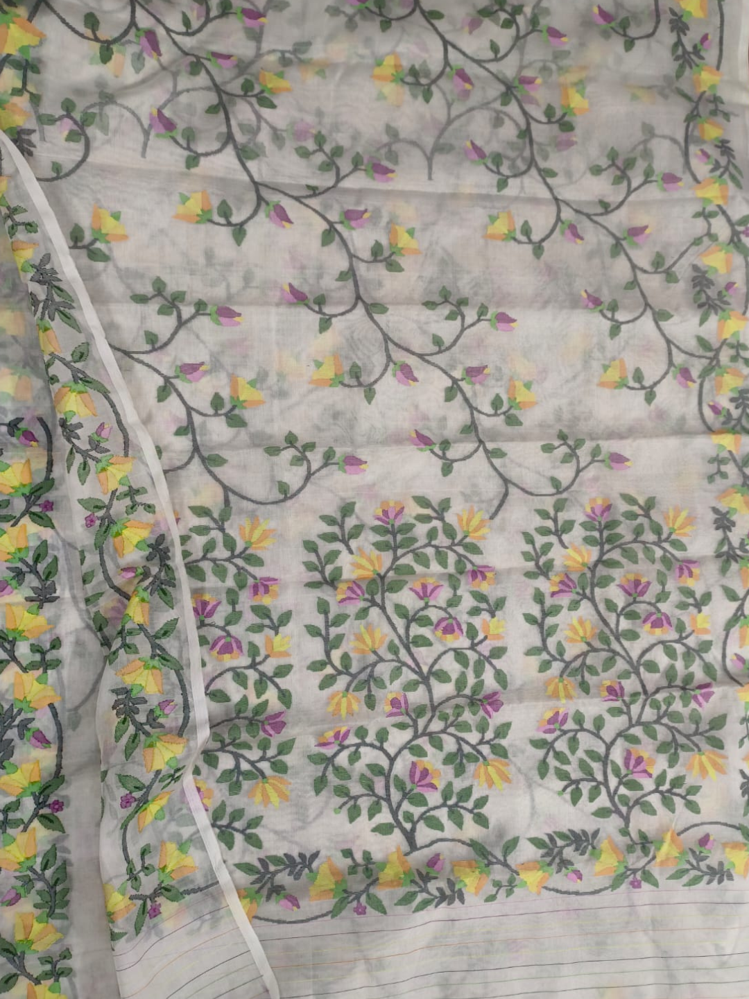 Handwoven Pure Jamdani Cotton Saree  |  Pearl White