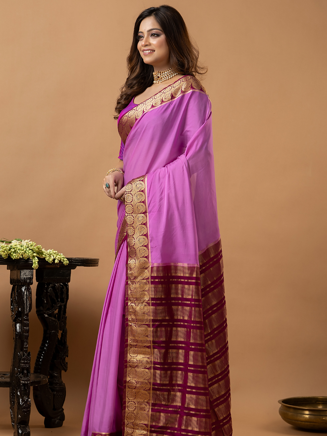 Classic Mysore Semi Silk Saree | Lavender Magenta
