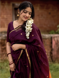 Maheshwari Silk Cotton Saree – Festive Elegance  | Deep Wine
