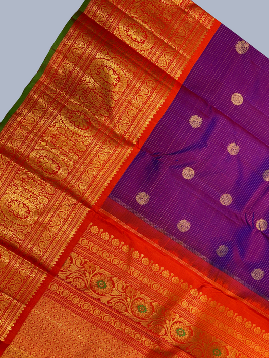 Wine Purple and Golden Red Border Kanjeevaram Saree - 035