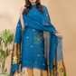 Classic Blue Linen X Linen 2-Piece Set Kurti & Dupatta (UNSTITCHED) - 074