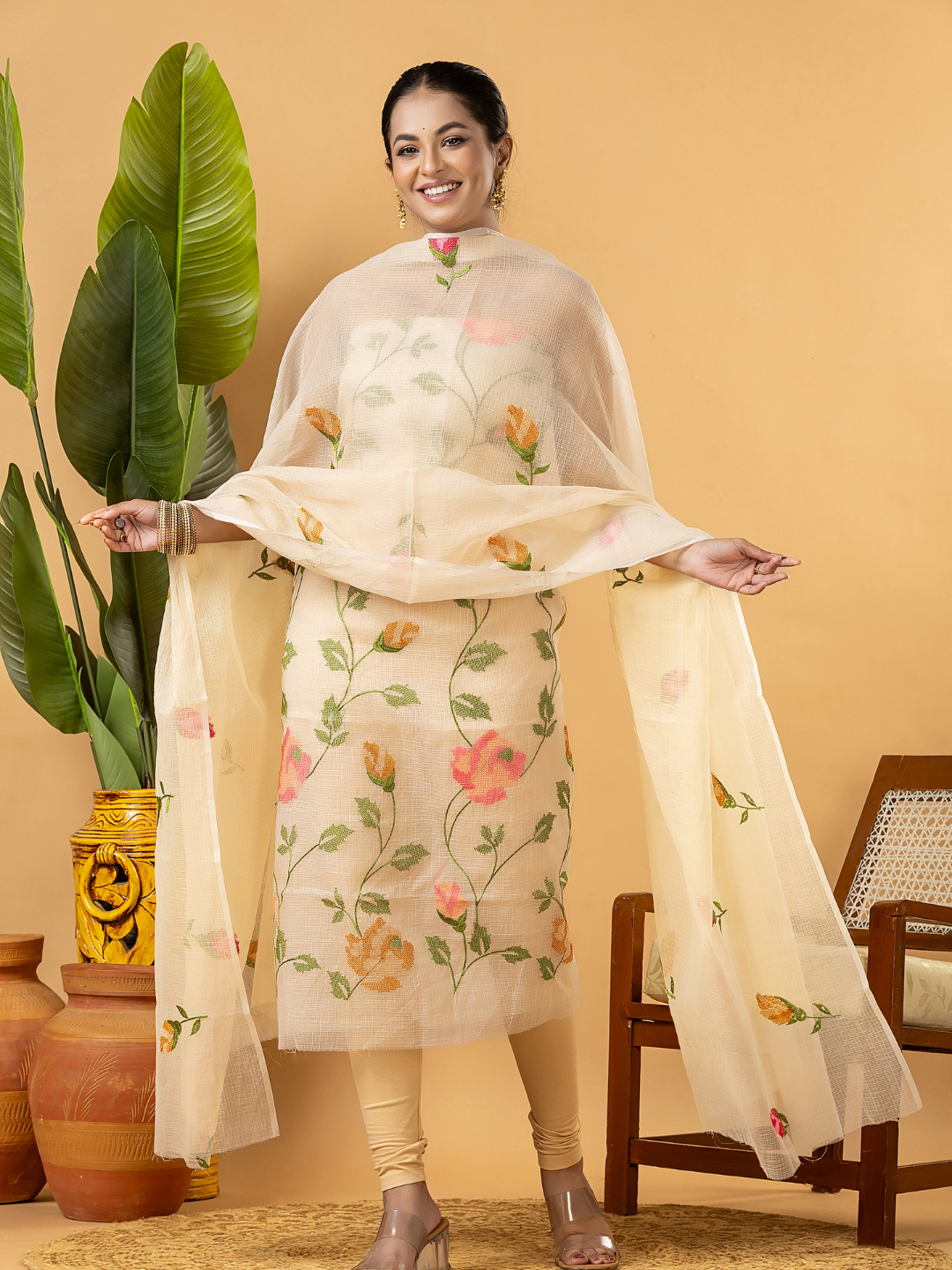 Classic Kota Doria Cotton Unstitched 2-Piece Kurti | Off-White