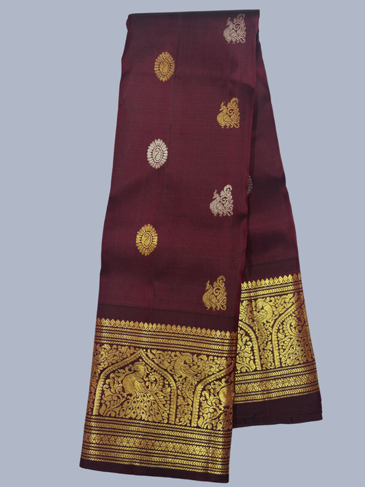 Pure Handwoven Gadwal Silk Saree in Blood Red - 013