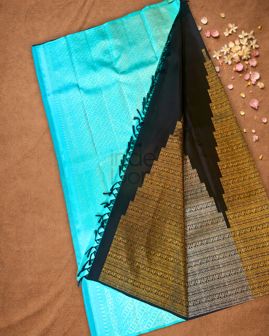 Silk Mark Certified Handloom Kanjivaram Silk Saree  |  Midnight Black