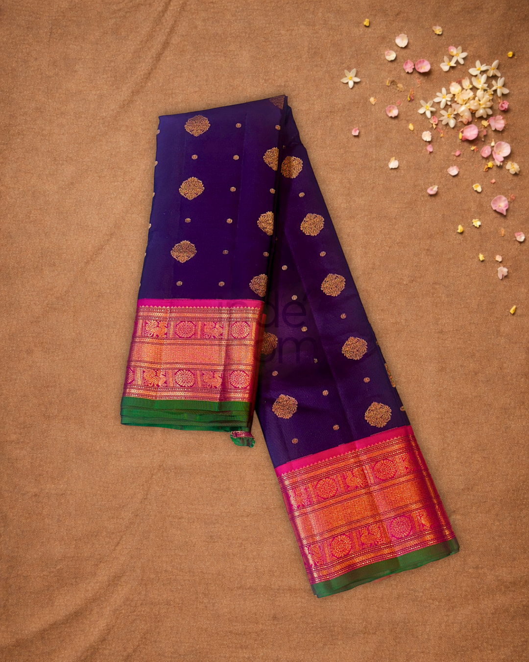 Silk Mark Certified Handloom Kanjivaram Silk Saree  |  Indigo Purple