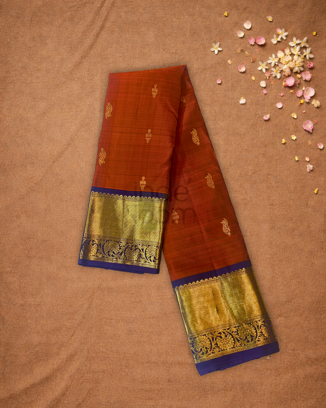 Silk Mark Certified Handloom Kanjivaram Silk Saree  |  Mahogany Brown