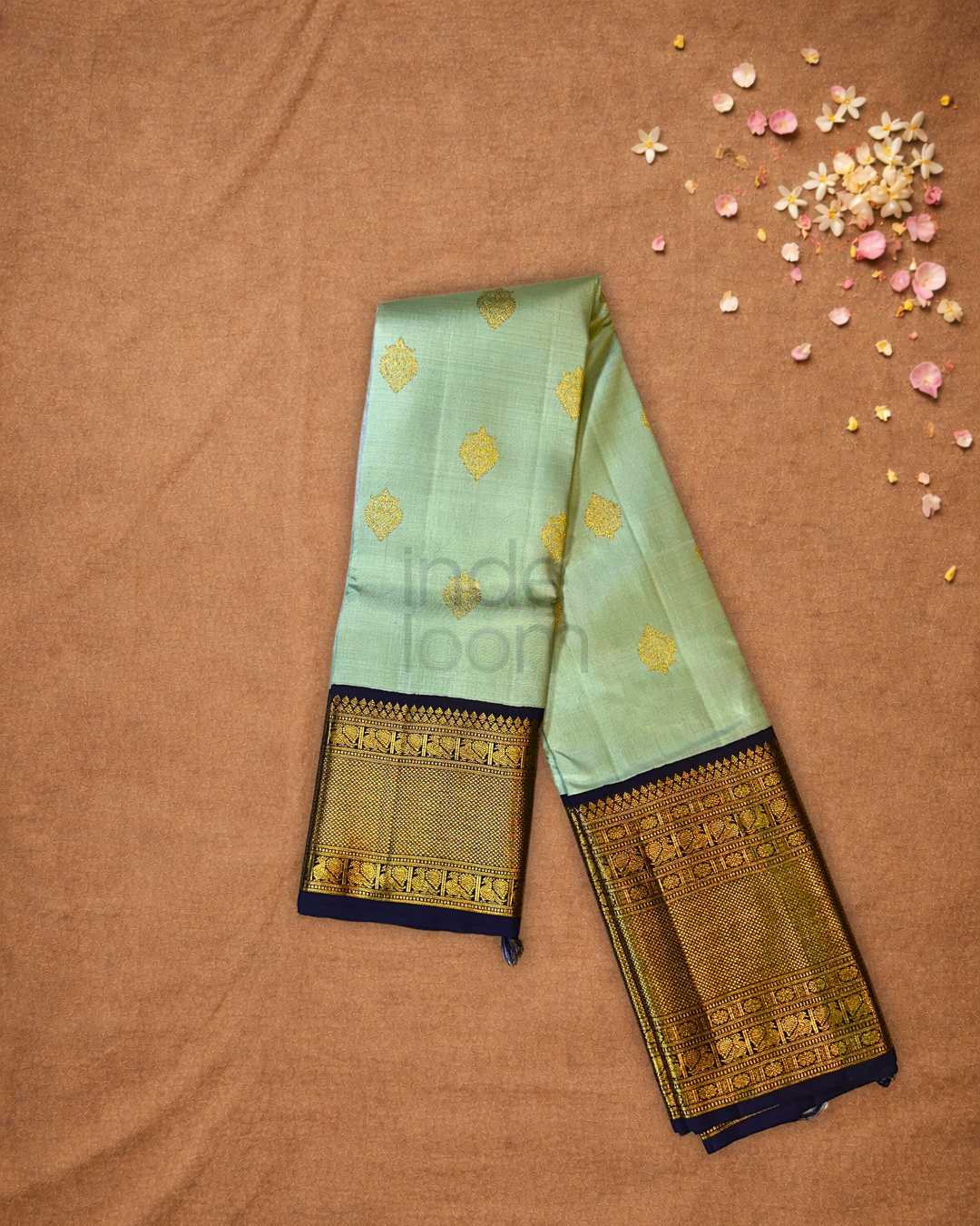Silk Mark Certified Handloom Kanjivaram Silk Saree  |  Sage Green