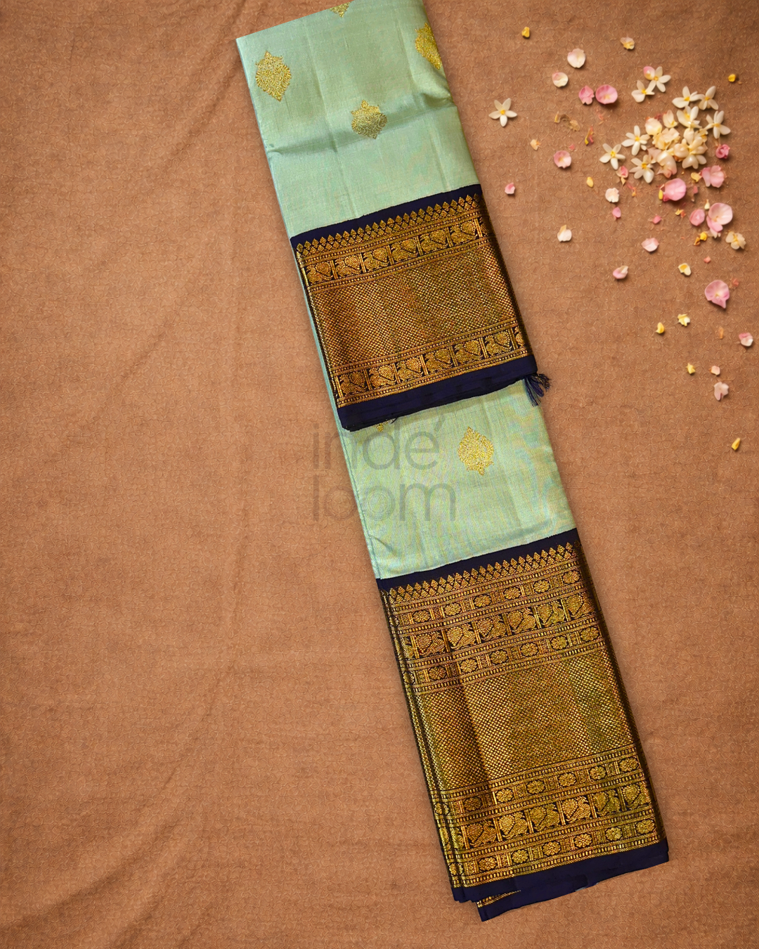 Silk Mark Certified Handloom Kanjivaram Silk Saree  |  Sage Green