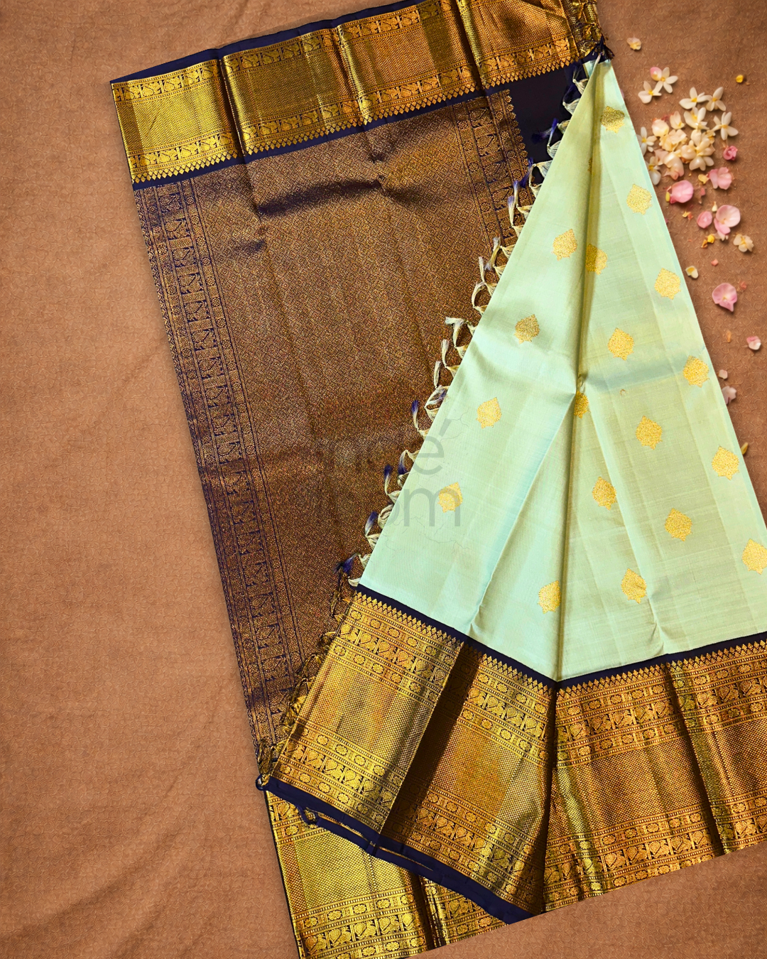 Silk Mark Certified Handloom Kanjivaram Silk Saree  |  Sage Green