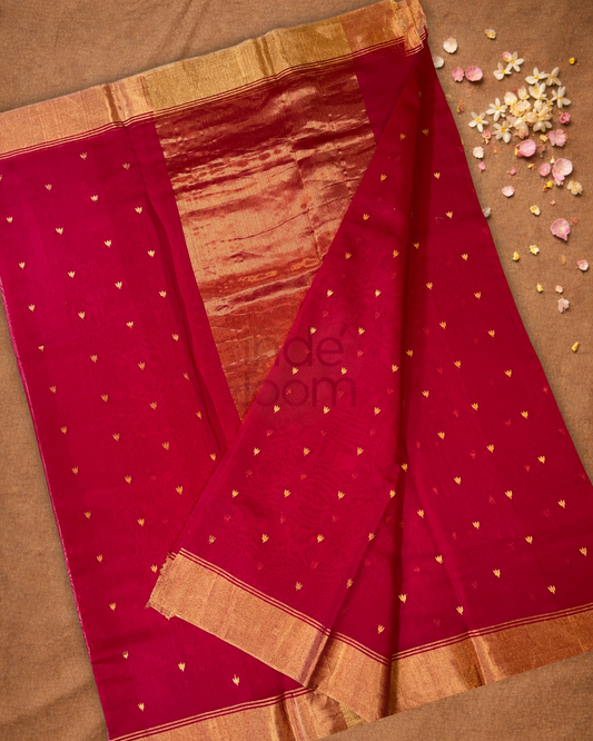Pure Chanderi Silk Saree Dark Pink